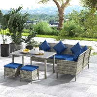 Outsunny 5 Pieces Rattan Garden Furniture Set with Dining Table, Cushions - Dark Blue(m-2)