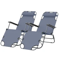 Outsunny Lot de 2 Chaises Longue inclinable transat Bain de Soleil fauteuil relax jardin 2 en 1 Pliant têtière Amovible(m-10)