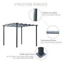 Outsunny Pergola autoportante Style Contemporain - Toit terrasse à décorer - dim. 3L x 3l x 2,3H m - métal époxy anticorrosion Noir(m-6)