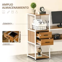 HOMCOM Escritorio con Estantería Mesa de Ordenador Escritorio de Oficina con Múltiples Estantes 140x50x110 cm Nogal y Blanco(m-4)