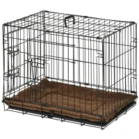 PawHut Jaula de Metal para Perros Plegable 60x43x49,5 cm con 2 Puertas con Pestillos Bandeja Extraíble Cojín Suave y Asa Negro(m-10)