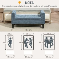 HOMCOM Panca Fondoletto con Braccioli Trapuntati e 2 Cuscini, in Ciniglia e Legno, 115.5x45x56 cm, Grigio e Nero(m-7)