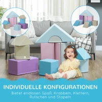 HOMCOM 11-tlg. Softbausteinset, Schaumstoffbausteine zum Toben und Klettern, für Kinder, 1-3 Jahre, Kunstlederbezug, Bunt(m-5)