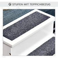 PawHut Hundetreppe 3 Stufen Katzentreppe Haustiertreppe Hundetreppe für Hunde und Katzen Tiertreppe Einstiegshilfe mit Teppich Stauraum für Sofa Bett Tannenholz Weiß 40,5 x 44,5 x 38 cm(m-6)