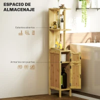 HOMCOM Mueble de Baño con Puertas y Estantes Abiertos Armario de Baño Moderno 18x30x120 cm Natural(m-4)