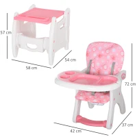 HOMCOM Trona para Bebés 2 en 1 para 6 Meses a 6 Años Transformable en Mesa y Silla Multifuncional Ajustable en 3 Posiciones Respaldo Alto Acolchado con 2 Bandejas Extraíbles 57x59x105 cm Rosa(m-3)