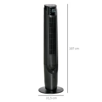HOMCOM Climatizador Evaporativo 60W Silencioso con Mando 3 Velocidades Oscilación 70° Pantalla LED Táctil 31,5x31,5x107cm Negro(m-3)