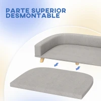 PawHut Sofá para Perros Grandes Cama Elevada para Perros con Cojín Lavable y Patas de Madera Carga 40 kg 98x67x25 cm Gris Claro(m-5)