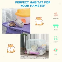 PawHut 2 Tier Hamster Cage Gerbil Rodent House Small Animal Habitat with Exercise Wheels Tunnel Tube Water Bottle Dishes Ladder, White(m-4)