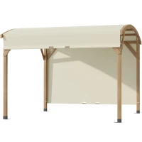 Outsunny Pergola, Gartenpavillon, einziehbares Dach, Seitenwand, robuster Holzrahmen, creme, 3,20 x 3 m(m-10)