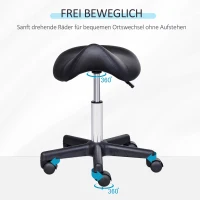 HOMCOM Rollhocker, sattelförmiger Sitz, höhenverstellbar, um 360° drehbar, Kunstleder, schwarz, 35 x 38 x 45-55 cm(m-5)