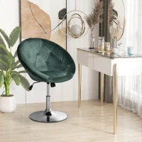 HOMCOM Swivel Dressing Stool, Velvet-feel Upholstered Vanity Chair, Adjustable Height Tub Makeup Chair with Button Tufting and Thick Padding for Bedroom, Green(m-2)
