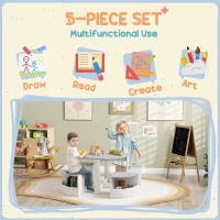 AIYAPLAY Five-Piece Kids Table and Chairs Set with Storage, for Ages 3-8 Years, Grey(m-4)