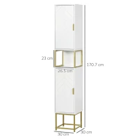 kleankin Colonna Bagno con 2 Armadietti e Ripiano in MDF e Acciaio, 30x30x170.7cm, Bianco e Oro(m-3)