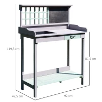HOMCOM Table de rempotage multi-équipée table de jardinage avec tiroir, étagère, évier dim. 92L x 42,5l x 119,5H cm bois massif pré-huilé gris vert menthe(m-3)