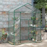 Outsunny Serra da Giardino in Acciaio e PVC Trasparente con Porta Avvolgibile, 143x73x195 cm, verde(m-2)