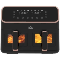 HOMCOM 8L Dual Basket Air Fryer, 80-200℃, with Sync Function - Black/Gold Tone(m-11)