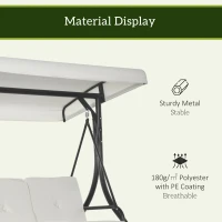 Outsunny 3 Seater Canopy Swing Chair, 2 in 1 Garden Swing Seat Bed, with Adjustable Canopy and Metal Frame, Cream White(m-7)