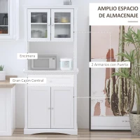 HOMCOM Alacena de Cocina con 1 Cajón 4 Puertas y Estantes Ajustables Carga 50 kg Mueble de Cocina 79x40x180 cm Blanco(m-4)