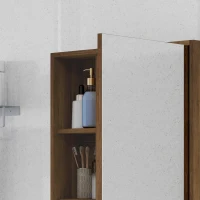 kleankin Armadietto Bagno con Specchio, Ripiani e Scaffale Regolabile, Montaggio a Parete, 60x15x76cm, Noce(m-8)