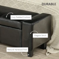 HOMCOM Ottoman Storage Chest Faux Leather Stool Bench Seat Bedding Blanket Box Home Furniture (Black)(m-5)