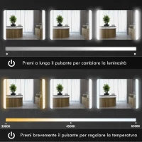 HOMCOM Specchio Bagno con Luce LED a 3 Temperature, Interruttore Touch e Antiappannamento, 70x50cm(m-5)