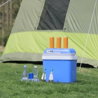 Outsunny Frigo per Auto 48W da 24L con Divisorio e Maniglia, 40x30x43cm, Bianco e Blu(m-2)