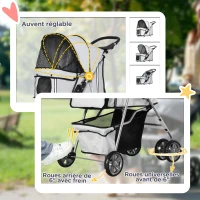 PawHut Poussette buggy pliable animaux chariot pliante chien chat porte-gobelet panier de rangement inclus roues avec frein tissu 600D Oxford acier 75 x 45 x 97 cm gris(m-6)