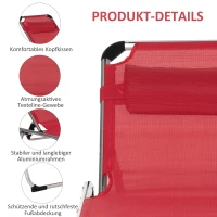 Outsunny Sonnenliege faltbar Gartenliege mit Kopfkissen Liegestuhl mit der 4-stufig verstellbaren Rückenlehne Campingliege bis 120 kg belastbar für Outdoor-Park, Garten, Rot(m-6)