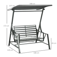 Outsunny Dondolo da Giardino 2 Posti in Acciaio con Tettuccio Inclinabile e Cuscini, 148x129x172 cm(m-3)