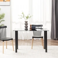 HOMCOM Mesa de Comedor Rectangular Moderna con Encimera de Cristal y Patas de Acero para Salón Oficina 120x60x75cm Negro(m-7)