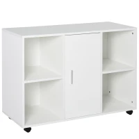 HOMCOM Armario de Oficina para Impresora Soporte de Máquinas con 4 Compartimentos Armario de Puerta Ruedas 2 Frenos 100x40x71 cm Blanco(m-1)