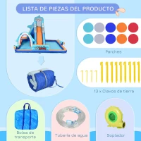 Outsunny Castillo Hinchable para Niños con Tobogán Muro de Escalada Cañón de Agua Temática de Tiburón 440x350x240 cm Multicolor(m-8)