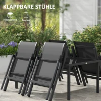 Outsunny Outdoor Sitzgruppe, 4 klappbare Stühle, Tisch mit Glasplatte, verstellbare Rückenlehne, Aluminium, Dunkelgrau(m-4)