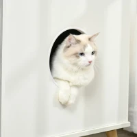 PawHut Mobile Lettiera per Gatti Fino 5.5kg con Foro d'Ingresso Laterale, 60x55x62.5cm - Bianco e Grigio(m-7)
