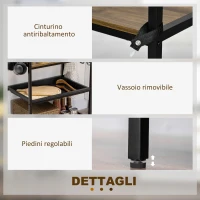 HOMCOM Mobile Cucina a 4 Livelli con 6 Ganci, 2 Vassoi e 4 Ripiani Rimovibili in MDF e Acciaio, 60x40x112 cm, Marrone(m-7)