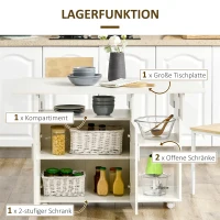 HOMCOM Klappbarer Esstisch mit 3 Regale + 1 Schrank 4 Rollen weiß(m-6)