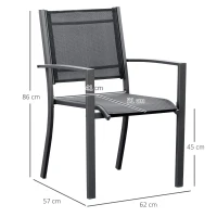 Outsunny Garden Chairs Set Of 2 Outdoor Chairs with Steel Frame Texteline Seats for Dining Patio Balcony Dark Grey and Black(m-3)