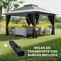 Outsunny Cenador Plegable 3,6x3,6 m con Laterales de Malla UPF50+ Altura Ajustable Bolsa con Ruedas y Bolsas de Arena Gris(m-7)