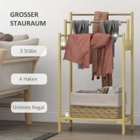 HOMCOM Handtuchhalter, freistehend, 3 Stangen, Bambus/Edelstahl, 50,5x31x90cm(m-4)