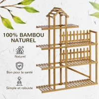 Outsunny Étagère à plantes en bambou étagère à fleurs support de pots de fleurs 4 niveaux de rangement 96 x 25 x 127 cm naturel(m-4)