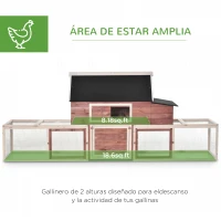 PawHut Gallinero Exterior de Madera con 2 Recintos para Correr Personalizables y Caja Nido Rampa Techo de Asfalto 290x71x119 cm Rojo(m-4)