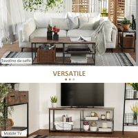 HOMCOM Mobile TV Moderno in Stile Industriale a 3 Ripiani, Legno e Metallo, Marrone e Nero, 120x40x45(m-4)