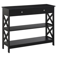 HOMCOM Table de console table d'entrée style table de drapier néo-rétro 2 tiroirs 2 étagères dim. 100L x 30.5l x 80H cm MDF noir(m-1)