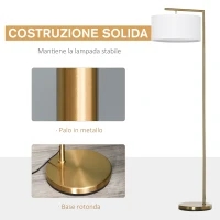 HOMCOM Lampada da Terra Moderna in Metallo e Paralume in Tessuto, Lampada da Lettura E27 47x37x153cm, Oro e Bianco(m-6)