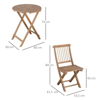 Outsunny Bistro-Set Balkon-Set Balkontisch mit Stühlen, Massivholz, wetterbeständig, 60 cm x 60 cm x 74 cm, Braun(m-3)