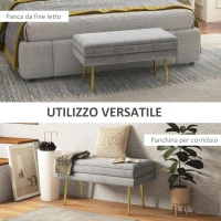 HOMCOM Panca Fondo Letto con Spazio Portaoggetti, in Acciaio e Poliestere, 79.5x37.5x43 cm, Grigia(m-6)