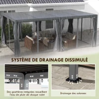 Outsunny Pergola 3 x 6 m  pergola d'extérieur tonnelle avec persiennes manivelle, toit réglable en aluminium crochets gris foncé(m-8)