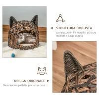 PawHut Cuccia per Gatti, Cesta per Gatti Adulti fino 4.5kg, Cesta in Vimini Sintetico a Forma di Gatto, Marrone(m-5)