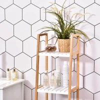 kleankin Estantería Escalera de Bambú de 4 Niveles Mueble de Almacenaje Multifuncional para Baño Salón Cocina 35x36x138,5 cm Blanco y Natural(m-8)